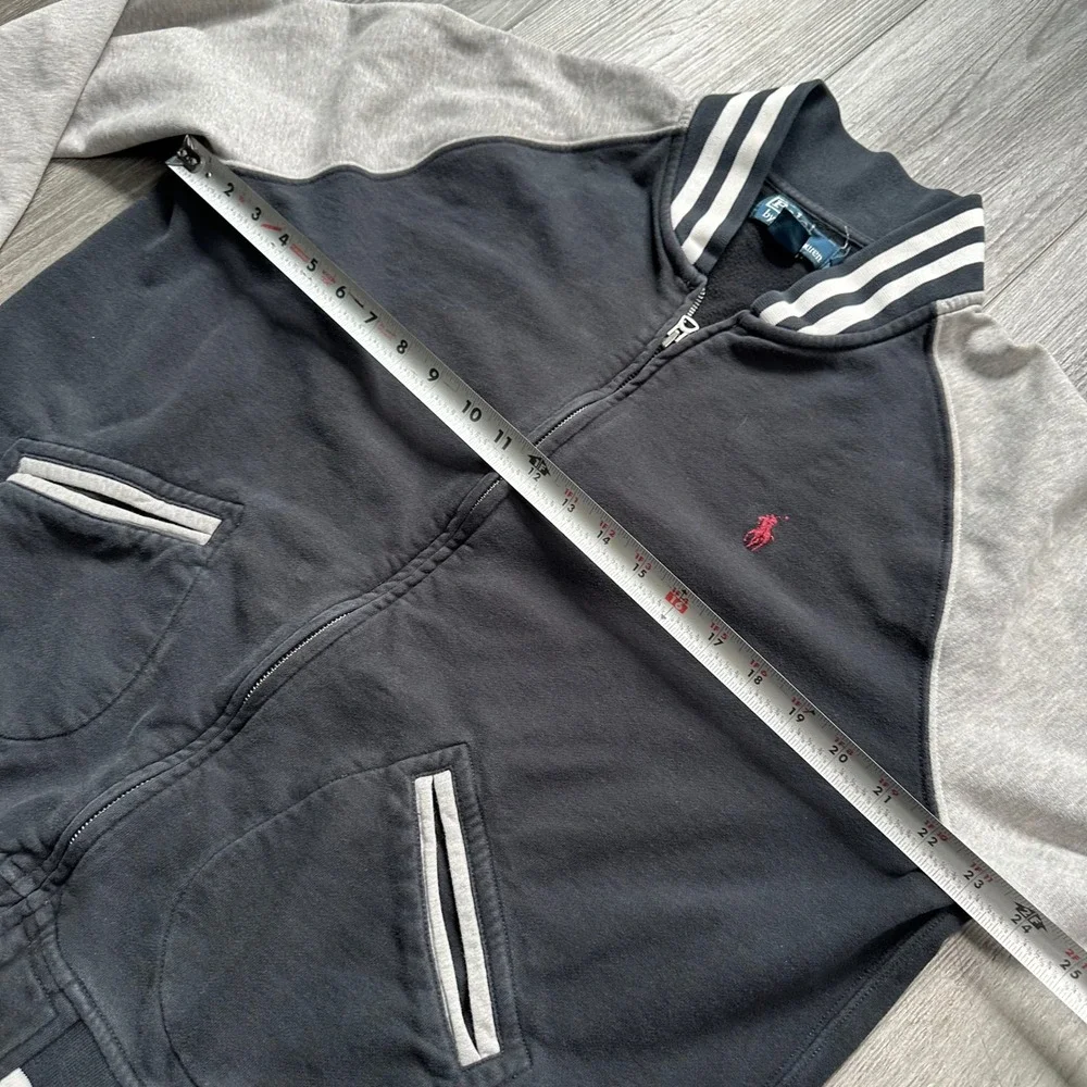 VTG Y2K Polo Ralph Lauren Black zip up sweater Gray Men's XL red pony pockets